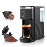 Kndko single-serve coffee maker shows capsule and ground compatibility for flexible brewing at home.