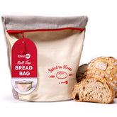 KNEADACE bread bag with roll-top closure keeps loaves fresh on the counter