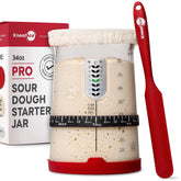KNEADACE Pro sourdough starter jar front view with 34 oz capacity for steady fermentation.