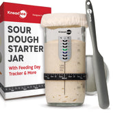 KneadAce wide mouth sourdough starter jar for easy feeding and cleaning.