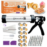 KneadEat premium baking machine front view showing 3-in-1 versatility for cookies, churros, and icing