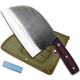 KNIFAST Serbian Chef Knife with full tang wooden handle for confident grip during chopping.