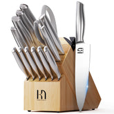 KnifeSaga 14-piece knife set in a block for organized kitchen prep.