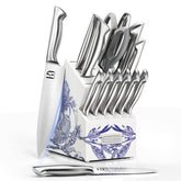 KnifeSaga Phantom Iris X5 block set front view showcasing organized premium blades