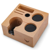 KNODOS 54mm tamping station front view with organized tool slots for Breville users