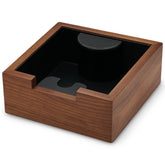 KNODOS wooden knock box front view in walnut finish for elegant coffee grounds disposal.