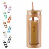 Kodrine 20oz glass tumbler with bamboo lid in amber, leak-resistant for on-the-go use
