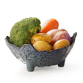 KOKUNKA fruit bowl oval blue glaze on counter, ideal display for fresh fruit