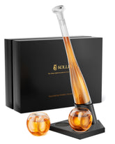 Kollea baseball bat decanter shown with a pour-ready stance for elegant serving