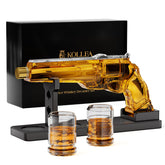Kollea gun whiskey decanter set displayed as an elegant home bar centerpiece