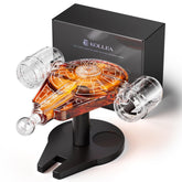 Kollea spaceship decanter on wooden base enhances your home bar ambiance.