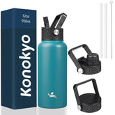 Konokyo 32oz insulated bottle with 3 lids for on the go hydration.