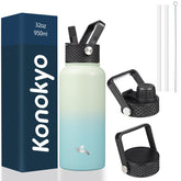 Konokyo 32oz mint insulated bottle front view keeps drinks at target temperature.