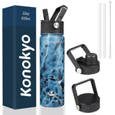 Konokyo Marble Ocean 22oz bottle with triple lids for hot or cold drinks on the go