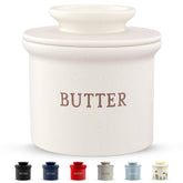 KooK Butter Keeper Dish matte oatmeal on counter for easy spreading.