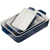 Kook casserole dish in navy ceramic, oven-safe for casseroles and bake-and-serve