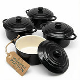 Kook Ceramic mini cocotte in black with lid for individual oven meals