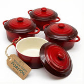KooK ceramic mini cocotte with crimson ombre lid for elegant oven-to-table service