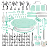 Kootek 158-pcs cake decorating kit turntable enables smooth, precise decorating.