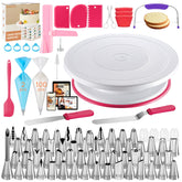 Kootek 230pcs cake decorating kit on the turntable for even frosting