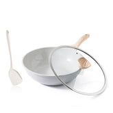 Kordisen ceramic wok pan, top view, showcasing wide 12-inch surface for quick stir-frying.