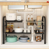 KOSIWU expandable under-sink organizer with two-tier design for efficient storage