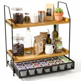 Krbnk Coffee Bar Organizer with 2-tier shelves displaying mugs and syrups for easy access