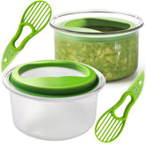 Kreapa guacamole keeper with green lid preserves freshness for longer.