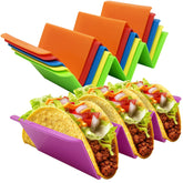 KSEV kitchen taco holder stand in an extra-large 6-pack keeps tacos upright for neat fillings.