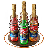 Kssiaz rotating syrup organizer displaying seven bottles for easy countertop access