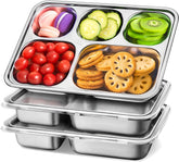KTKUDY stainless steel snack container with five compartments and a dust-proof lid