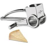 Küchenprofi rotary cheese grater in use, delivering effortless grating with its hand crank.