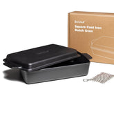 KUHA 2-in-1 square cast iron Dutch oven lid in use for versatile searing and braising.