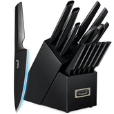 KUISINE premium knife-set block closeup showing built-in sharpener for easy edge maintenance.