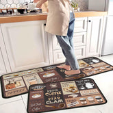 Kukli Coffee Kitchen Rugs non-slip back for secure footing while cooking.