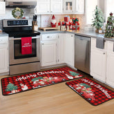 Kukli Kitchen buffalo plaid red truck rug with bold holiday style and non-slip backing.