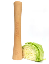 KUNNV sauerkraut pounder in beech wood, full-length for jar pressing.