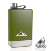 KWANITHINK 8oz green flask body showcases durable stainless steel for outdoor use.