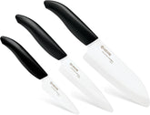 Kyocera FK-3PC BK 5.5-inch Santoku knife on board for precise daily slicing.