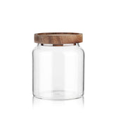Labina glass storage jar with wood lid showing an airtight seal for pantry staples