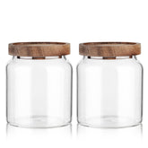 Labina glass storage jar with wooden lid, 20 oz, two-pack for clear pantry organization