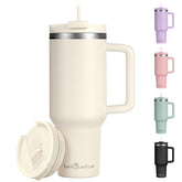 Labulabla 40oz tumbler with beige handle, insulated for all-day sipping.