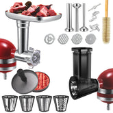 LAISGOO meat grinder attachment for KitchenAid in action, grinding meat smoothly.