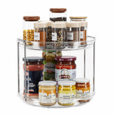 LAMU 2-tier Lazy Susan assembly demonstrates space-saving cabinet organization.