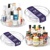 LAMU 4-pack lazy susan 12in turntable on cabinet shelf for easy access.