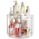 LAMU rotating makeup organizer 2-tier keeps cosmetics within easy reach on the vanity