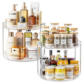 LAMU two-tier lazy Susan spice rack with 10.6-inch diameter for organized cabinets.
