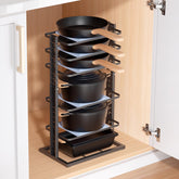 LAMU under-cabinet 6-tier organizer keeps cookware accessible and neatly organized.