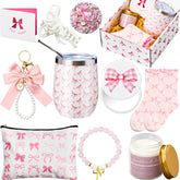 Landical pink bow tumbler 12oz keeps drinks at temperature on the go