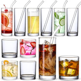 LANDNEOO 12-pack glass cups with glass straws for stylish beverages at home